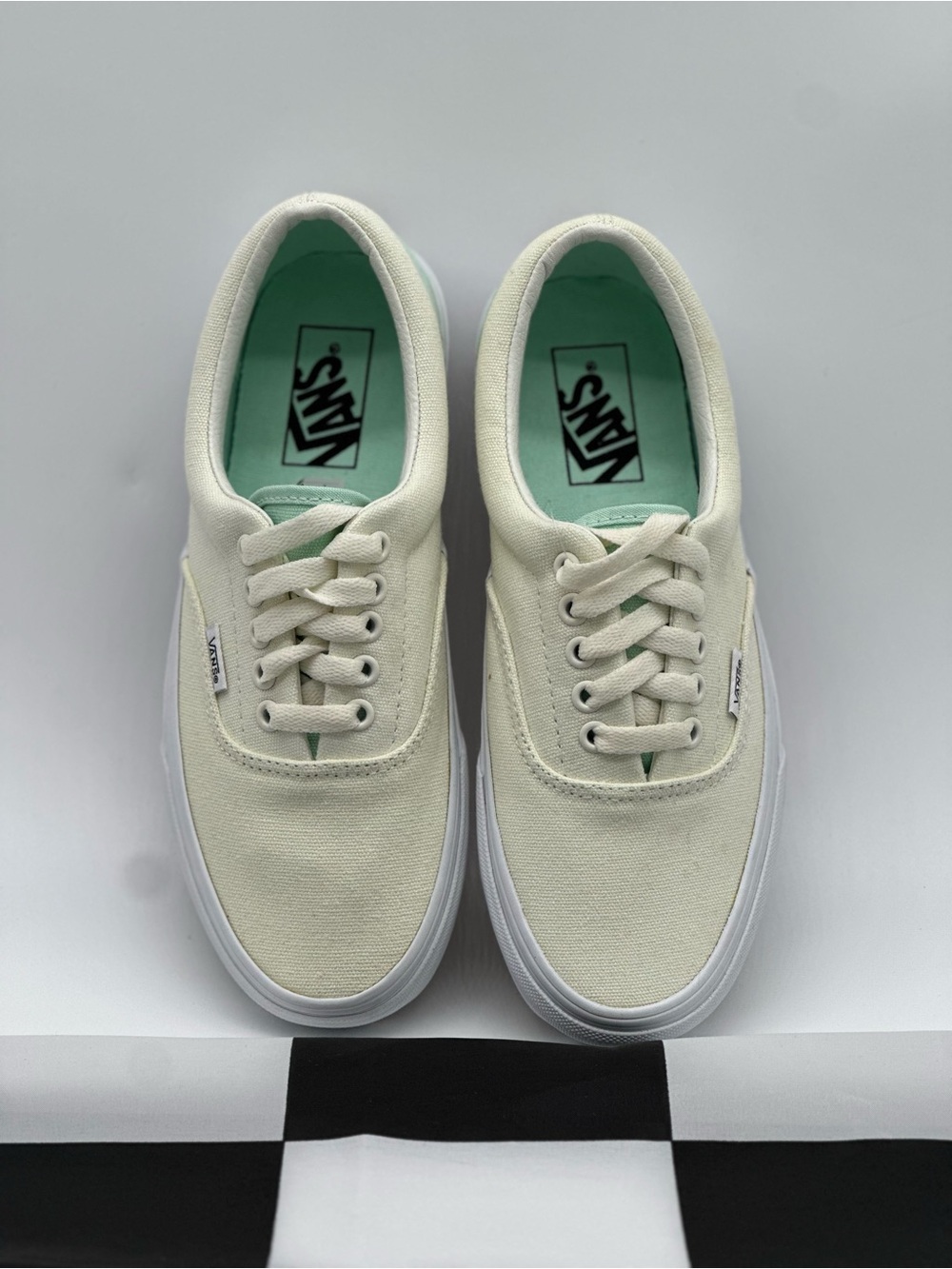 Vans Cream Canvas Sneakers with Mint Green Lining - Picture 3 of 10